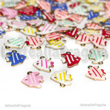 3 Charms Pesci Scalari in Acciaio Inox Dorato smaltato 11x9mm