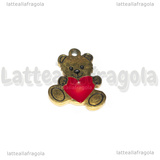 Ciondolo Orsetto in Acciaio Inox Dorato e cuore smaltato 12x13.5mm