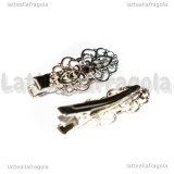 Fermaglio con piastra filigranata in metallo silver plated 33x15mm