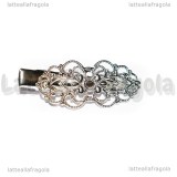 Fermaglio con piastra filigranata in metallo silver plated 33x15mm