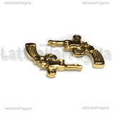 Ciondolo Pistola 3D in Acciaio Inox Dorato 22.5x17x2.5mm