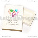 Scatola in Cartone Bianco Fantasia Cuori Handmade with Love 7x5x0.5cm