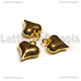 Ciondolo Cuore 3D in Acciaio Inox Dorato 11x9x4mm