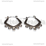 Creole Rombo in Acciaio con anellini per charms 24.5x21.5x3mm