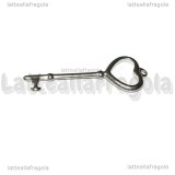 Ciondolo Chiave Cuore in Acciaio Inox 50x18mm