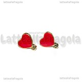 Orecchini a perno Cuori in metallo dorato smaltato rosso 12x11mm