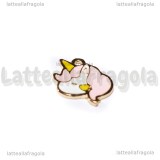 Charm Unicorno in metallo dorato smaltato rosa 16x14mm