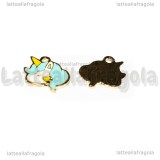 Charm Unicorno in metallo dorato smaltato azzurro 16x14mm
