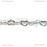 1 Metro Catena in Ottone maglia Cuori Silver Plated 4x6mm