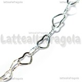 1 Metro Catena in Ottone maglia Cuori Silver Plated 4x6mm