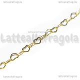 1 Metro Catena in Ottone maglia Cuori Gold Plated 4x6mm