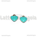 Charm Cuore in Acciaio Inox Dorato smaltato Azzurro 8x9mm