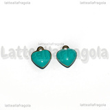 Charm Cuore in Acciaio Inox Dorato smaltato Azzurro 8x9mm