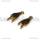 Ciondolo Mano con le Corna 3D in Acciaio Inox Dorato 21x7x3mm
