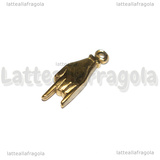 Ciondolo Mano con le Corna 3D in Acciaio Inox Dorato 21x7x3mm