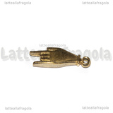 Ciondolo Mano con le Corna 3D in Acciaio Inox Dorato 21x7x3mm