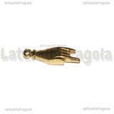 Ciondolo Mano con le Corna 3D in Acciaio Inox Dorato 21x7x3mm