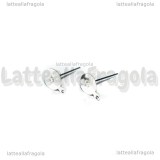 5 Coppie Perni base piatta 6mm con asola in ottone silver plated