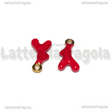 Ciondolo Rametto di Corallo 3D in Acciaio Dorato smaltato Rosso 18x9x3.5mm