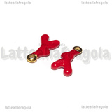 Ciondolo Rametto di Corallo 3D in Acciaio Dorato smaltato Rosso 18x9x3.5mm