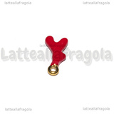Ciondolo Rametto di Corallo 3D in Acciaio Dorato smaltato Rosso 18x9x3.5mm