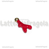 Ciondolo Rametto di Corallo 3D in Acciaio Dorato smaltato Rosso 18x9x3.5mm
