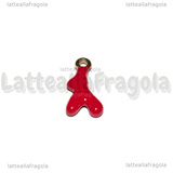 Ciondolo Rametto di Corallo 3D in Acciaio Dorato smaltato Rosso 18x9x3.5mm