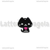 Charm Gatto con Cuore in metallo smaltato Nero 20x13mm