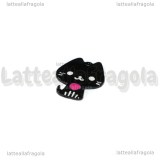 Charm Gatto con Cuore in metallo smaltato Nero 20x13mm