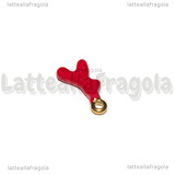 Ciondolo Rametto di Corallo 3D in Acciaio Dorato smaltato Rosso 18x9x3.5mm