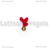 Ciondolo Rametto di Corallo 3D in Acciaio Dorato smaltato Rosso 18x9x3.5mm