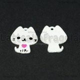 Charm Gatto con Cuore in metallo smaltato Bianco 20x13mm