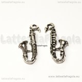 Ciondolo Sax 3D in metallo argento antico 26x5mm