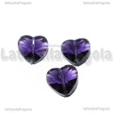 Cuore in Vetro Sfaccettato Ametista con foro passante 14mm
