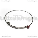Bracciale rigido in metallo argentato con Strass Rossi