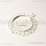 Base Tonda in metallo silver plated 44x40mm per cammei 25mm