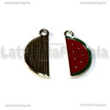 Charm Fetta di Anguria in metallo dorato smaltato 23x10mm