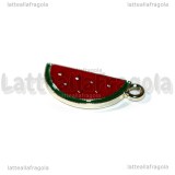 Charm Fetta di Anguria in metallo dorato smaltato 23x10mm