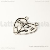 Ciondolo doppio cuore Love in metallo argento antico 31x14mm