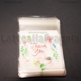 10 buste in plastica Fiori Thank You con bordo adesivo 10x7cm