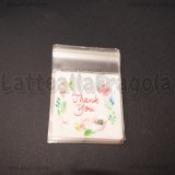 10 buste in plastica Fiori Thank You con bordo adesivo 10x7cm