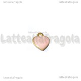 Charm Cuore in ottone dorato smaltato rosa 10x9mm