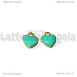 Charm Cuore in ottone dorato smaltato azzurro 10x9mm
