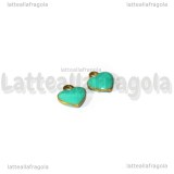 Charm Cuore in ottone dorato smaltato azzurro 10x9mm