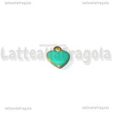 Charm Cuore in ottone dorato smaltato azzurro 10x9mm