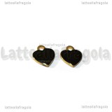 Charm Cuore in ottone dorato smaltato nero 10x9mm