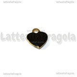Charm Cuore in ottone dorato smaltato nero 10x9mm