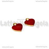 Charm Cuore in ottone dorato smaltato rosso 10x9mm