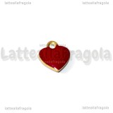 Charm Cuore in ottone dorato smaltato rosso 10x9mm