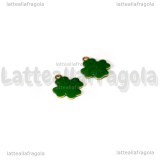 Charm Quadrifoglio in ottone dorato smaltato verde 12x10mm